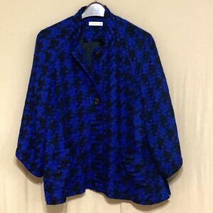 Coldwater Creek Boxy Cropped Blue & Black Large Houndstooth Jacket Blazer Size L